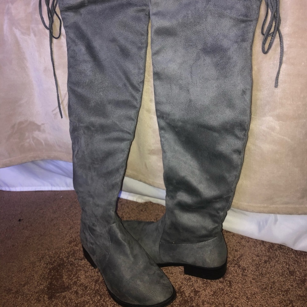 Knee high gray booties